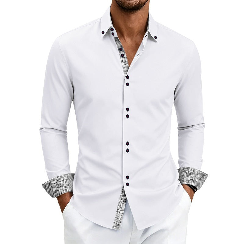 Casual Mens Stretchy, Breathable Long-sleeve Lapel Shirt