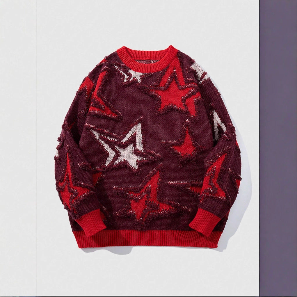 American-style Vintage Star Jacquard Sweater