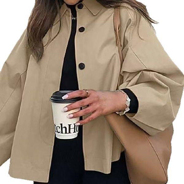 French-style Khaki Workwear Trench Coat Loose-fitting Mid-length
