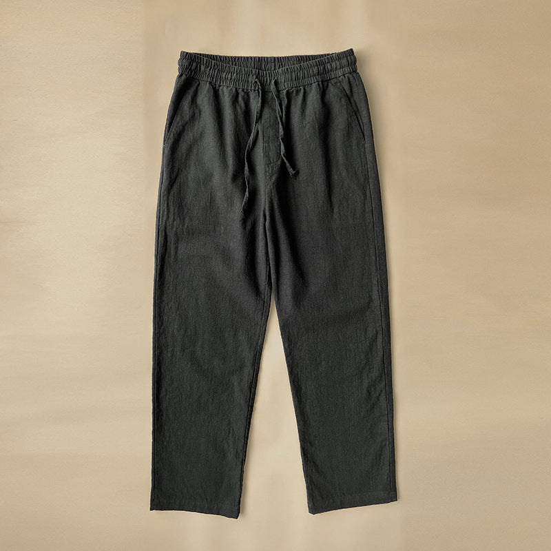 White Loose-fitting Straight-leg Lightweight Cotton-linen Casual Trousers