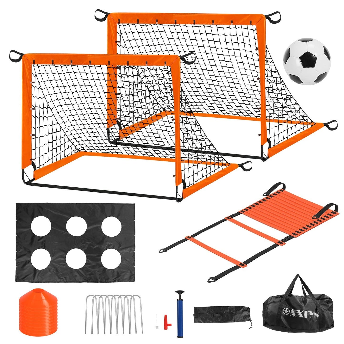 Fußballtore-Set für Kinder, Garten, tragbare Fußballtrainingsausrüstung mit Ballpumpe, Hütchen, Agility-Leiter, Zielscheibe, Tragetasche für Kleinkinder ab 3 Jahren, Outdoor