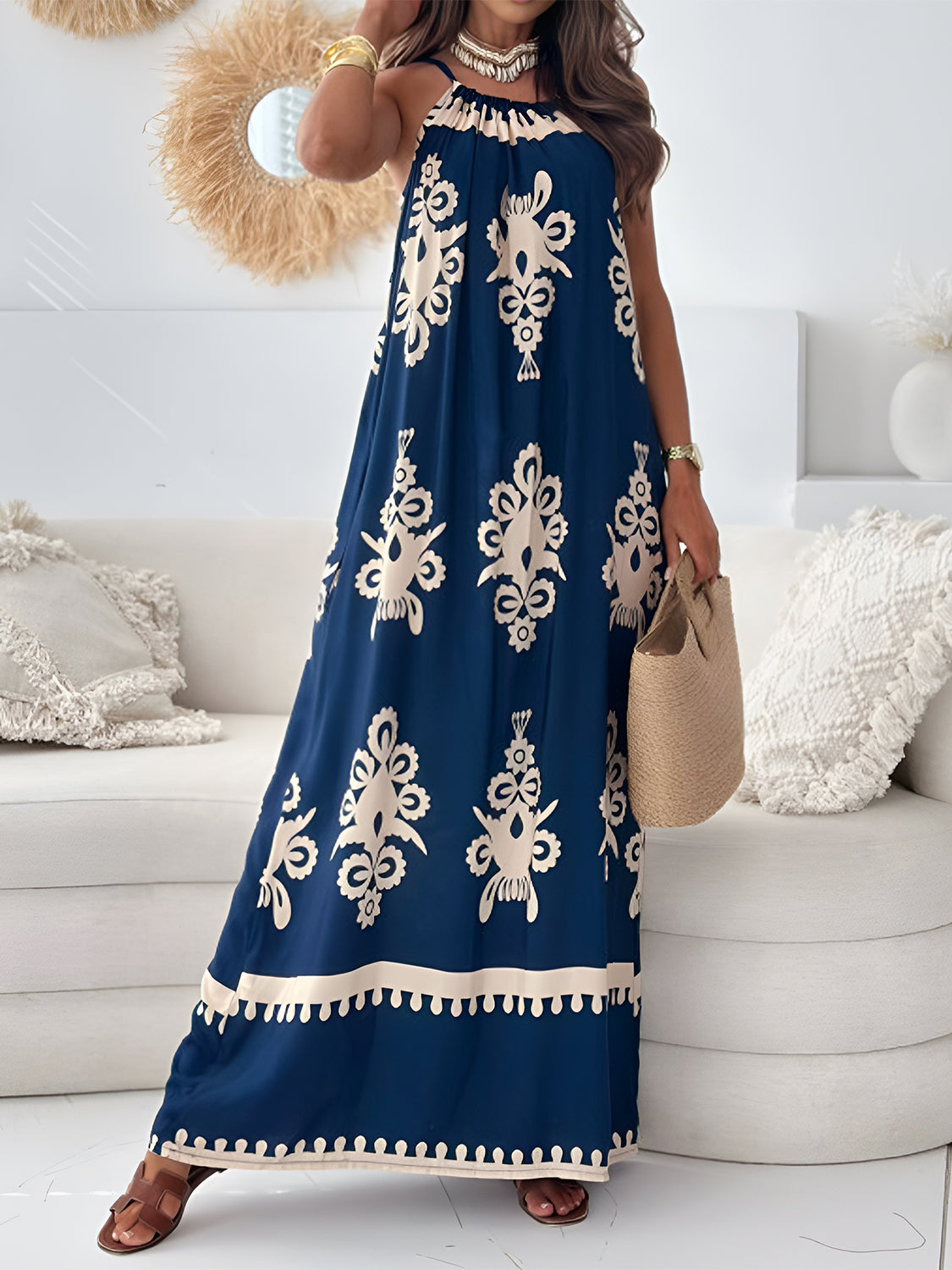 Unique Printed Spaghetti Strap Sleeveless Maxi Dress Elegant Summer Maxi Dress for Women