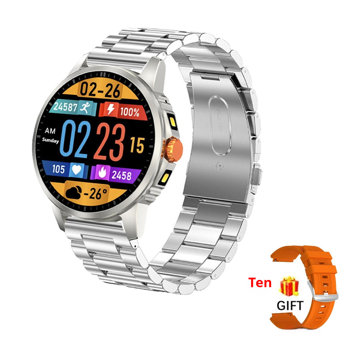 V5 Round-screen Smartwatch With Dual Flashlight And Bluetooth