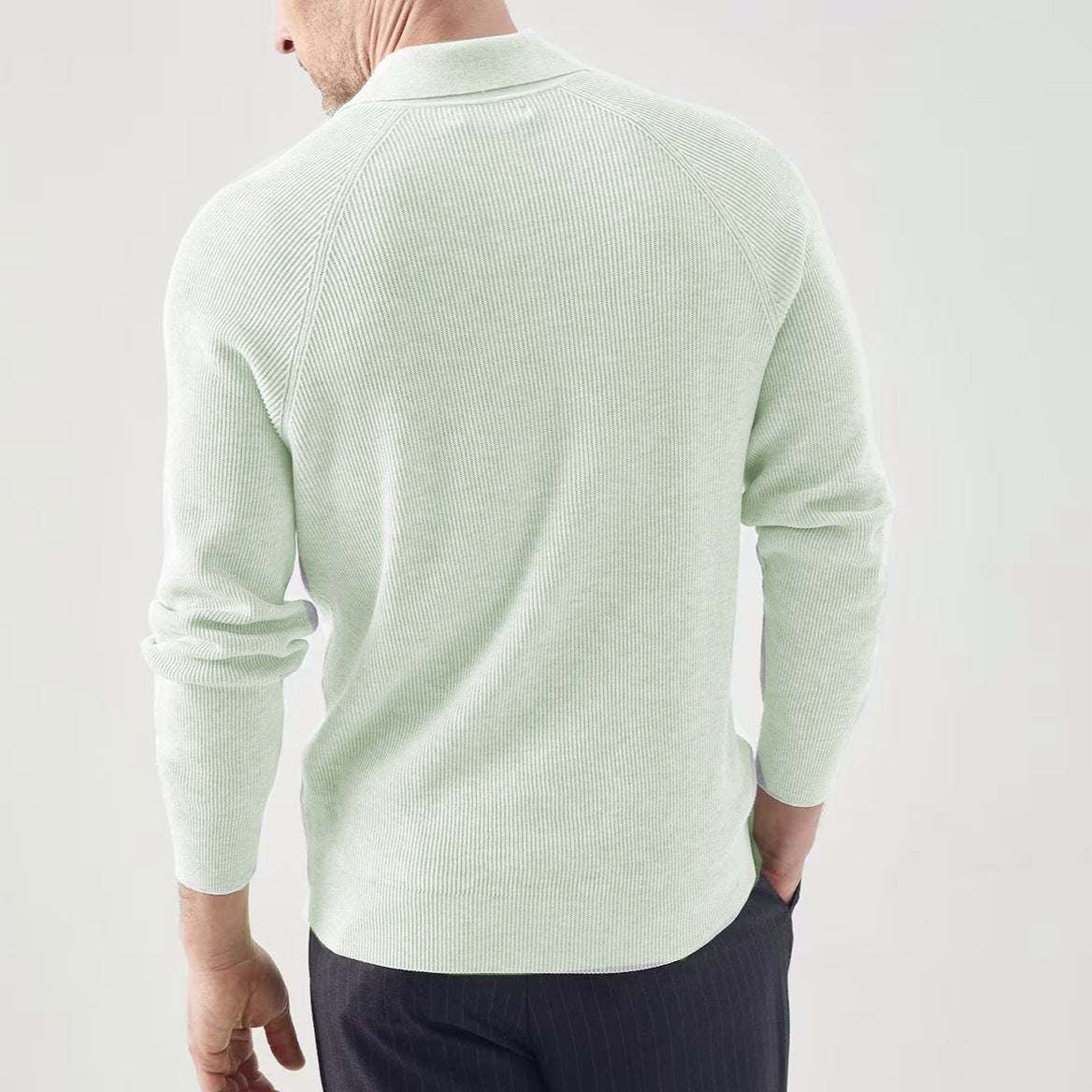 Mens Solid-Color Lapel Long-Sleeve Sweater Top