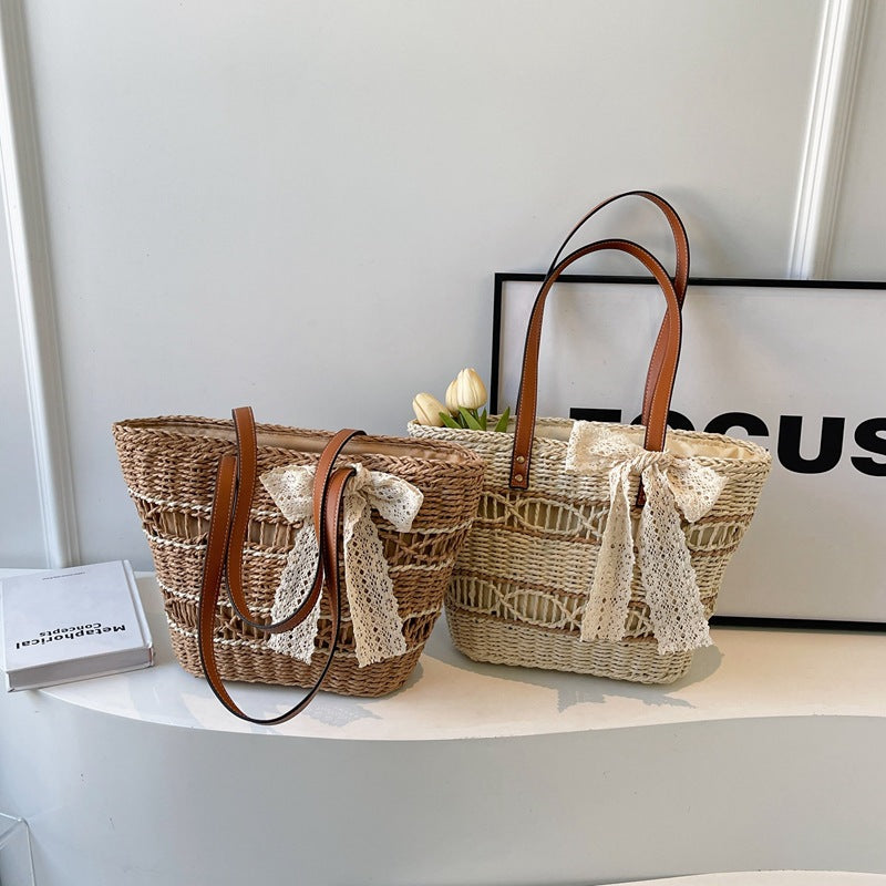 Womens Large-Capacity Stylish Woven Tote For Vacation