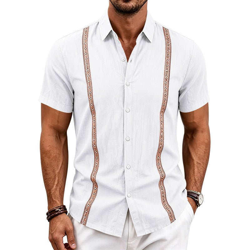 Mens Casual Linen Short-sleeve Shirt