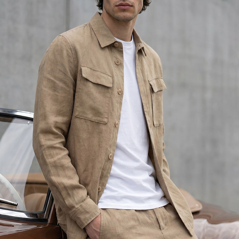 Early Autumn New Arrival Mens Solid-Colored Lapel Jacket With Pocket