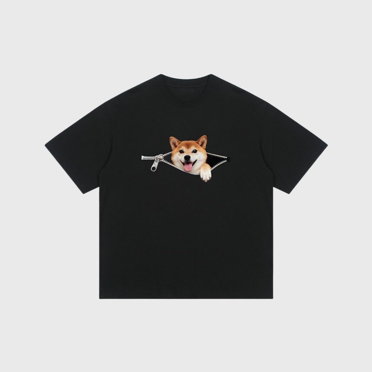 Plus-size Cotton Zip-up Dog-print Casual Summer Couple T-shirts