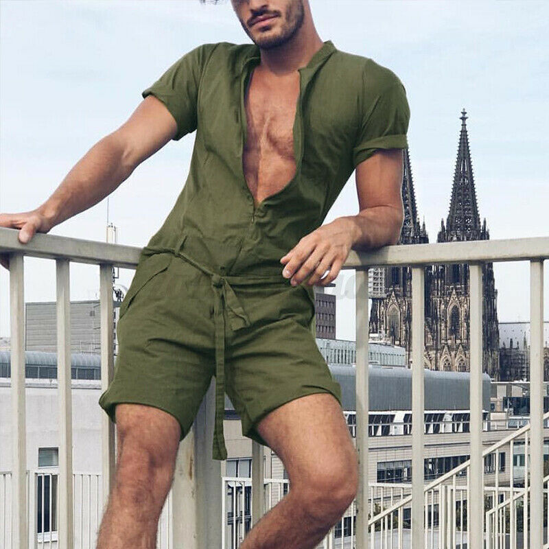 Solid-color Short-sleeve Jumpsuit For Men