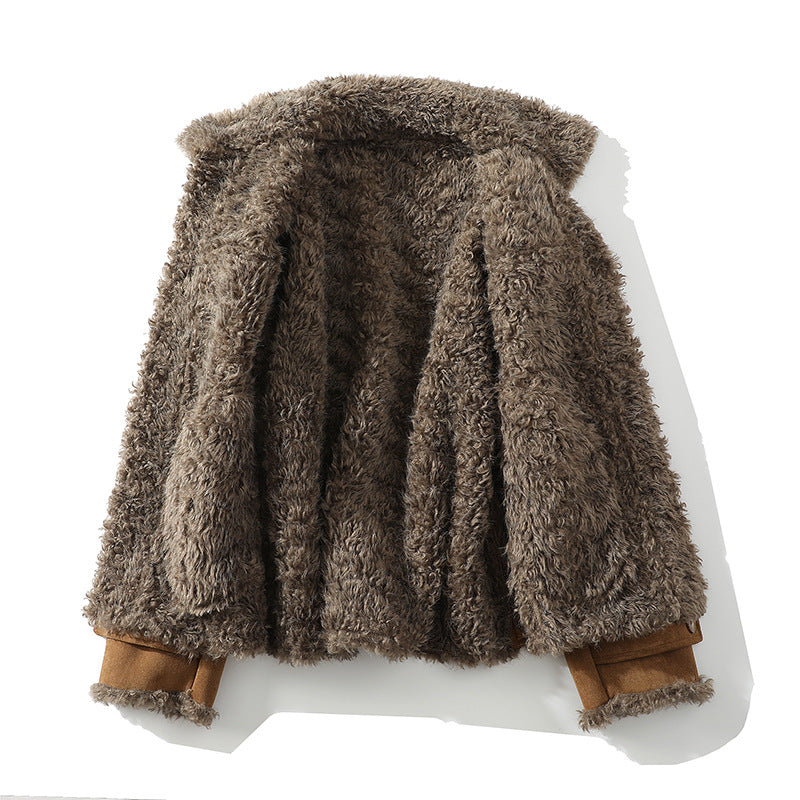 Oversized Faux Lambskin Jacket With A Fur Lining Fleece Lining And A Thicker Design Complete With A Lapel Collar