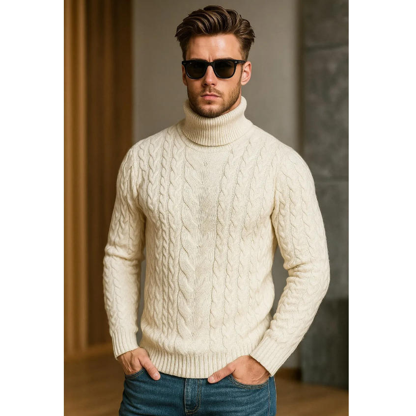 Mens Turtleneck Cable-Knit Sweater In Plus Sizes