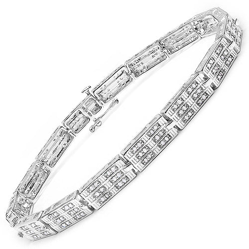Bracelet en argent sterling .925 plaqué or blanc 14K, diamant blanc véritable de 1,16 carat