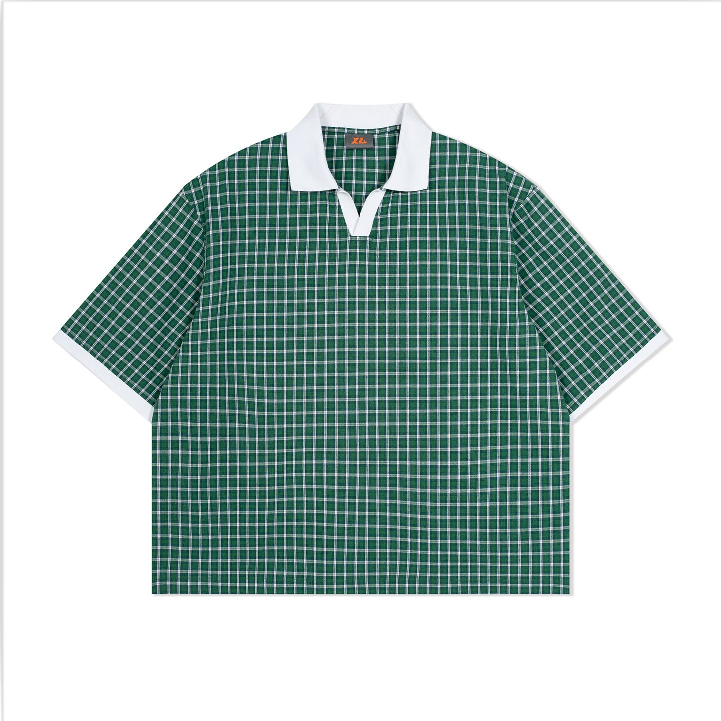 Mens Summer Thin Color-Block Plaid Lapel Short-Sleeve Shirt