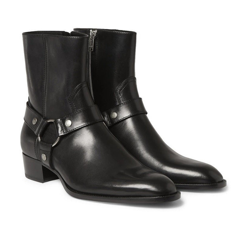 Pointed-toe Leather Martin Boots For Men