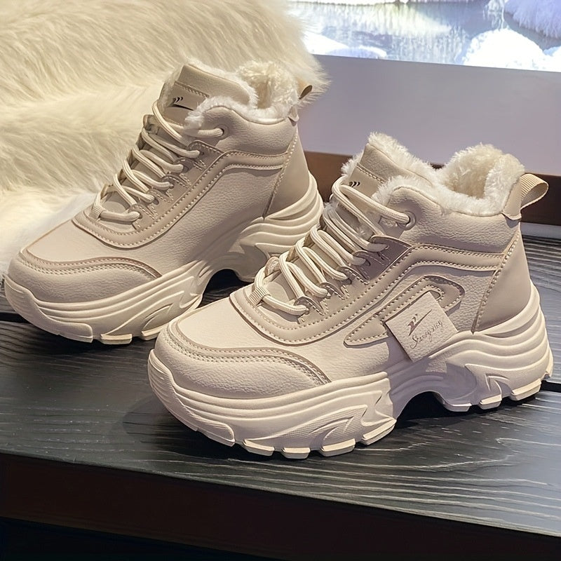Womens Fleece-Lined High-Top Sporty Casual Warm Cotton Shoes