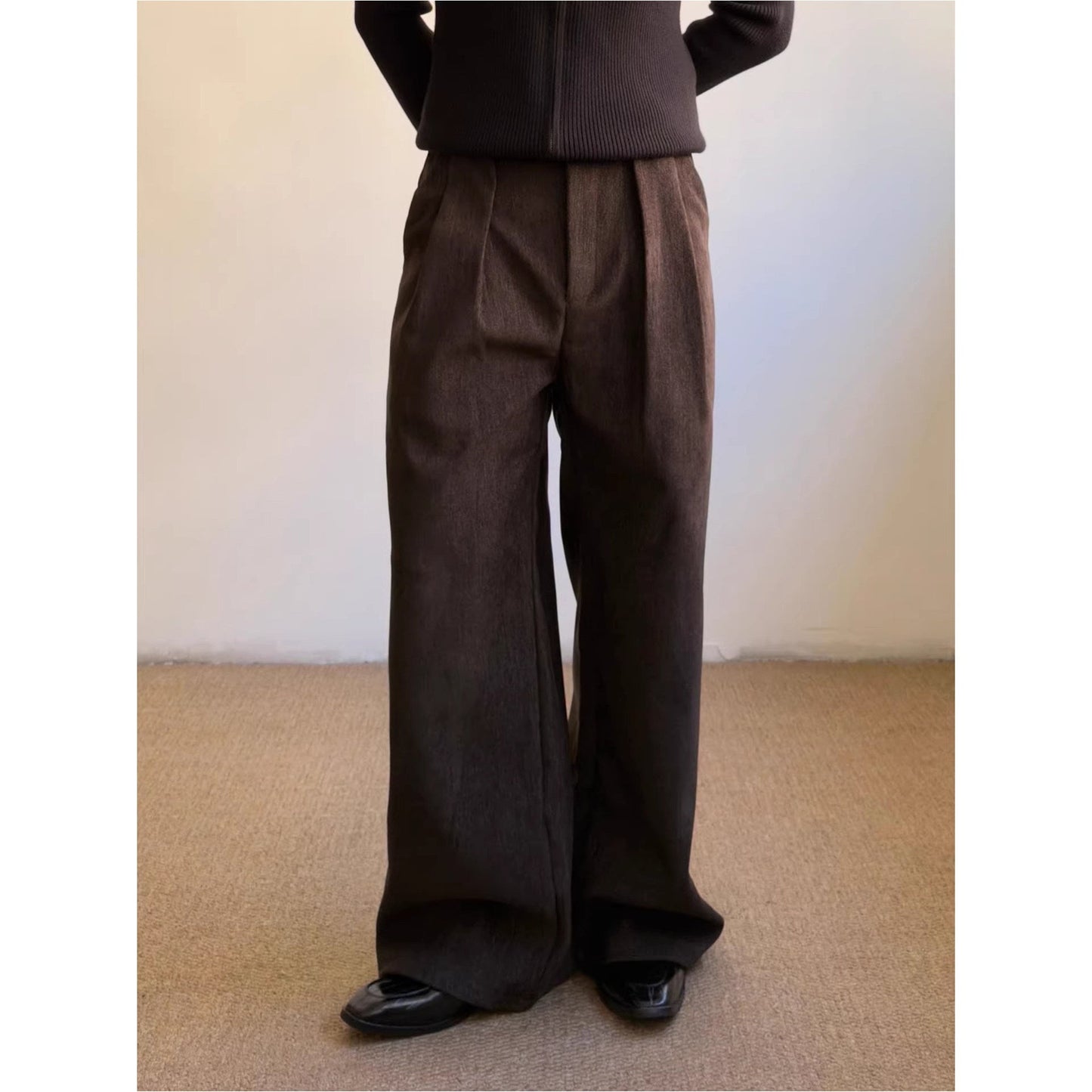 American-style Retro Pleated Thickened Wool Casual Suit Pants