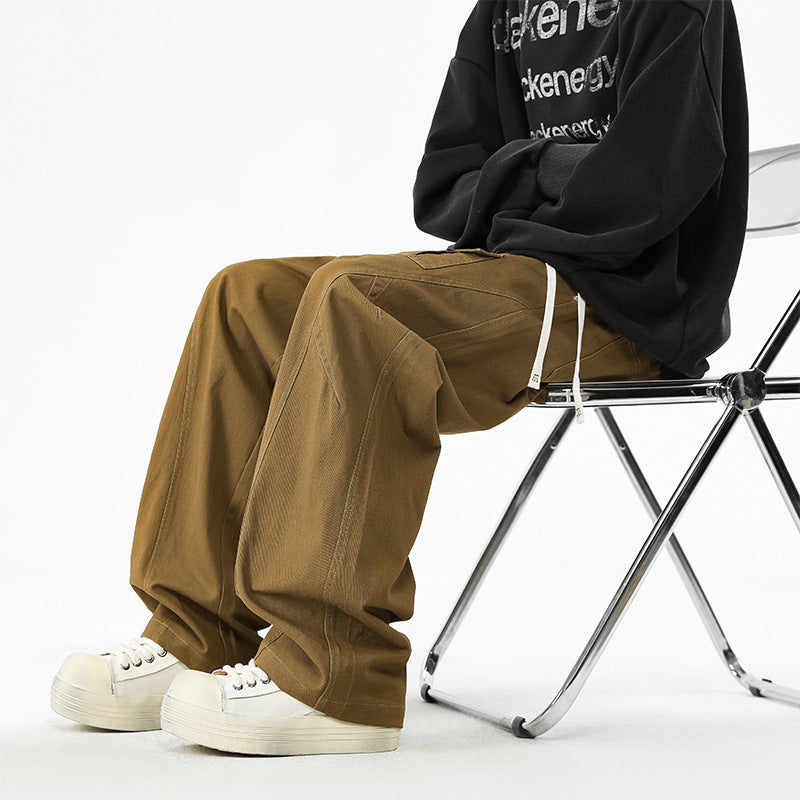 Retro American-style Patchwork High-street Loose Straight-leg Casual Pants