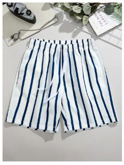 Hawaiian Beach Board Shorts For Men 3D Striped Design