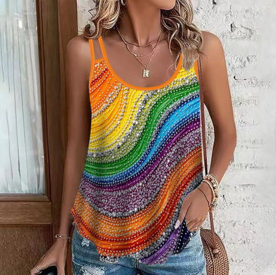 Womens Printed Loose-fit Sexy Stylish Spaghetti-strap Top