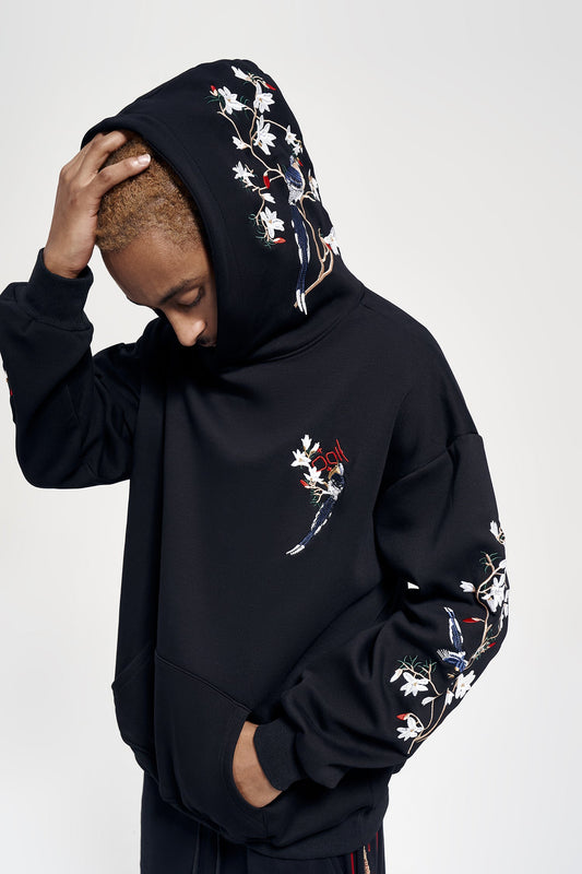 Sweat à capuche brodé fleurs KH9083