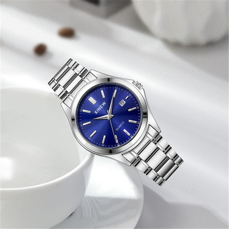 Fashionable Casual Stainless Steel Strap Calendar Quartz Watch