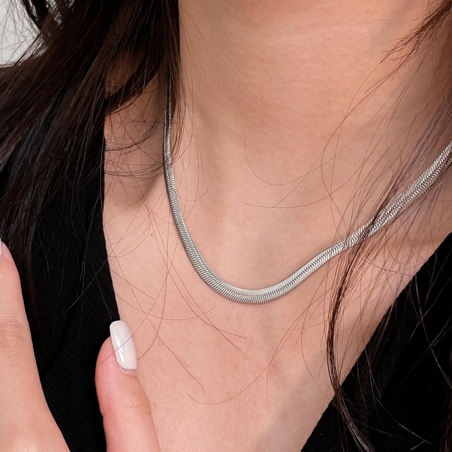 Stainless Steel Flat Snake Chain Necklace For Women