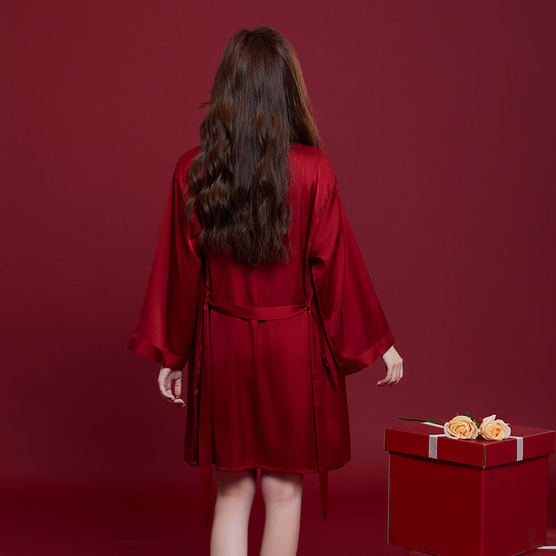 Spring And Autumn Ice Silk Red Festive Men's And Women's Wedding Dowry Suit