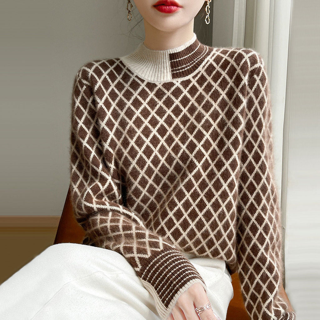 Womens Stylish Half-turtleneck Versatile Knit Sweater
