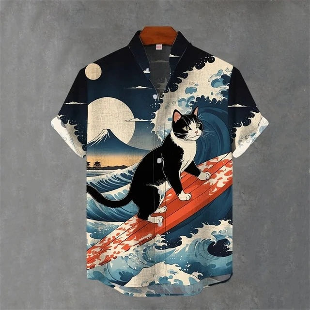 Animal-print Mens Shirt Summer Casual Short Sleeves