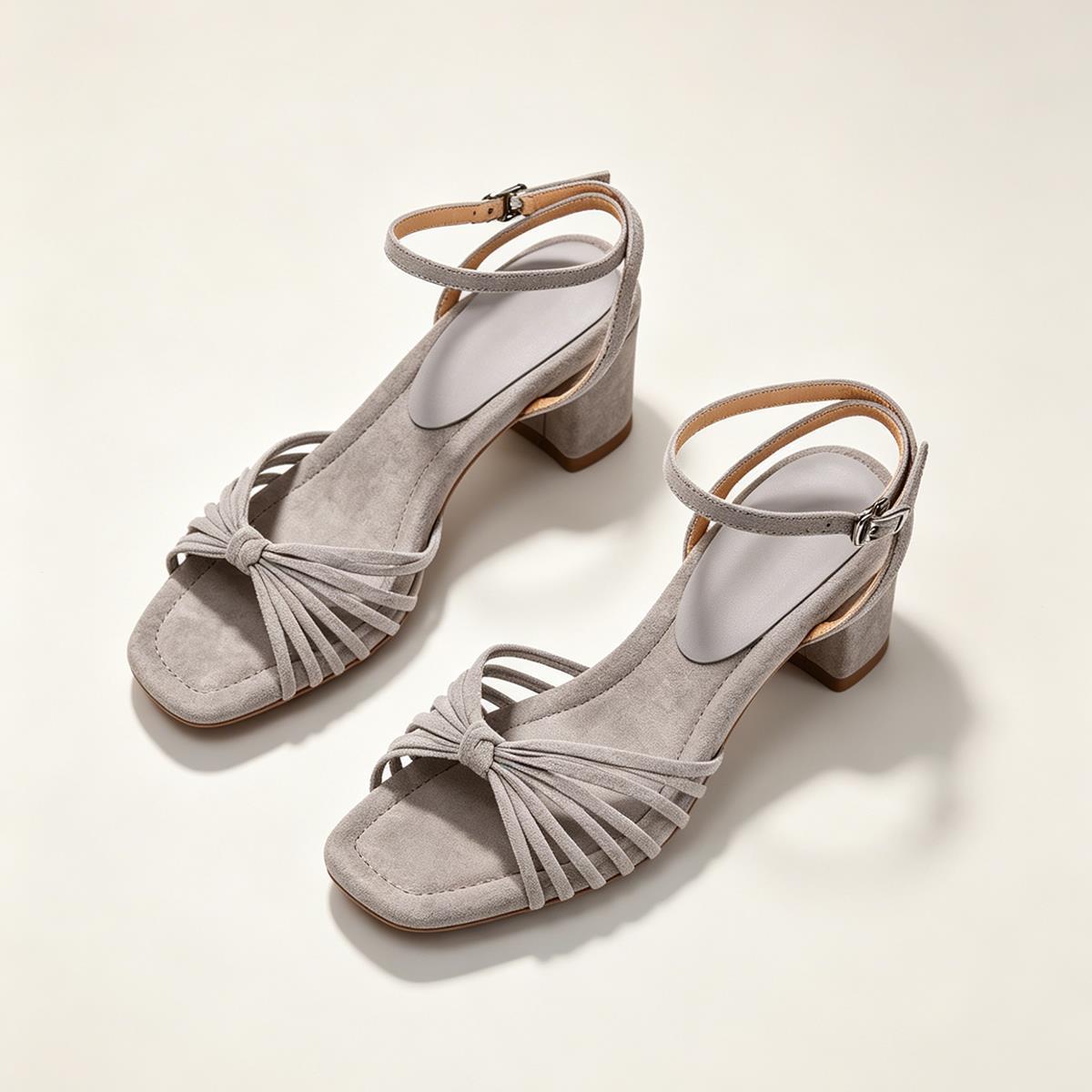 Matte-finish Chunky-heeled Strappy Roman Sandals With Thin Straps