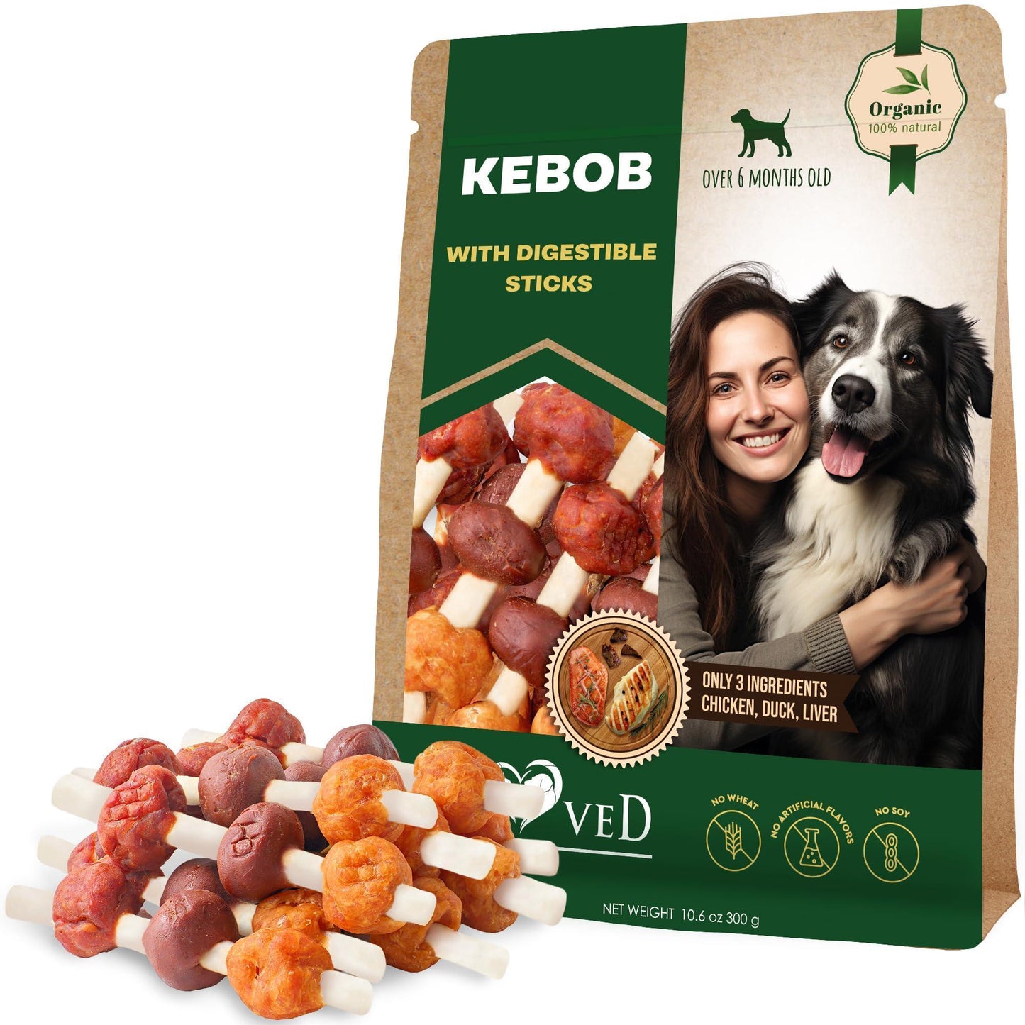 Kabobs Dog Treats with Duck & Chicken Human Grade Meat All Natural & Organic Pet Dried Snacks Rawhide Free & Grain Free Long Lasting Chews for Large & Small Dogs Supports Healthy Teeth