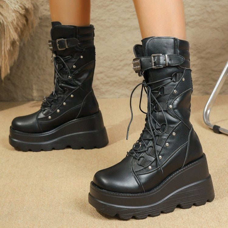 Plus-size Dark Versatile Edgy Punk-style Platform Fashion Boots