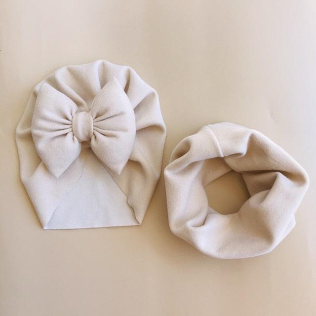 Baby Cotton Hat  Autumn Winter Children Scarf Hat Sets  Bowknot Ear Baby Girl Boy Warm Beanies Cap Neck Warmer Scarf Fleece Balaclava Hood Ski Mask Cold Weather Face Mask Neck Warmer Winter Nose Warmer