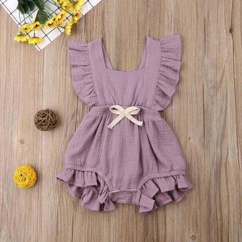 Baby Girl Ruffled Solid Color Sleeveless Backless Romper Jumpsuit Comfy Outfit Excellent Gift For Your Baby Girl