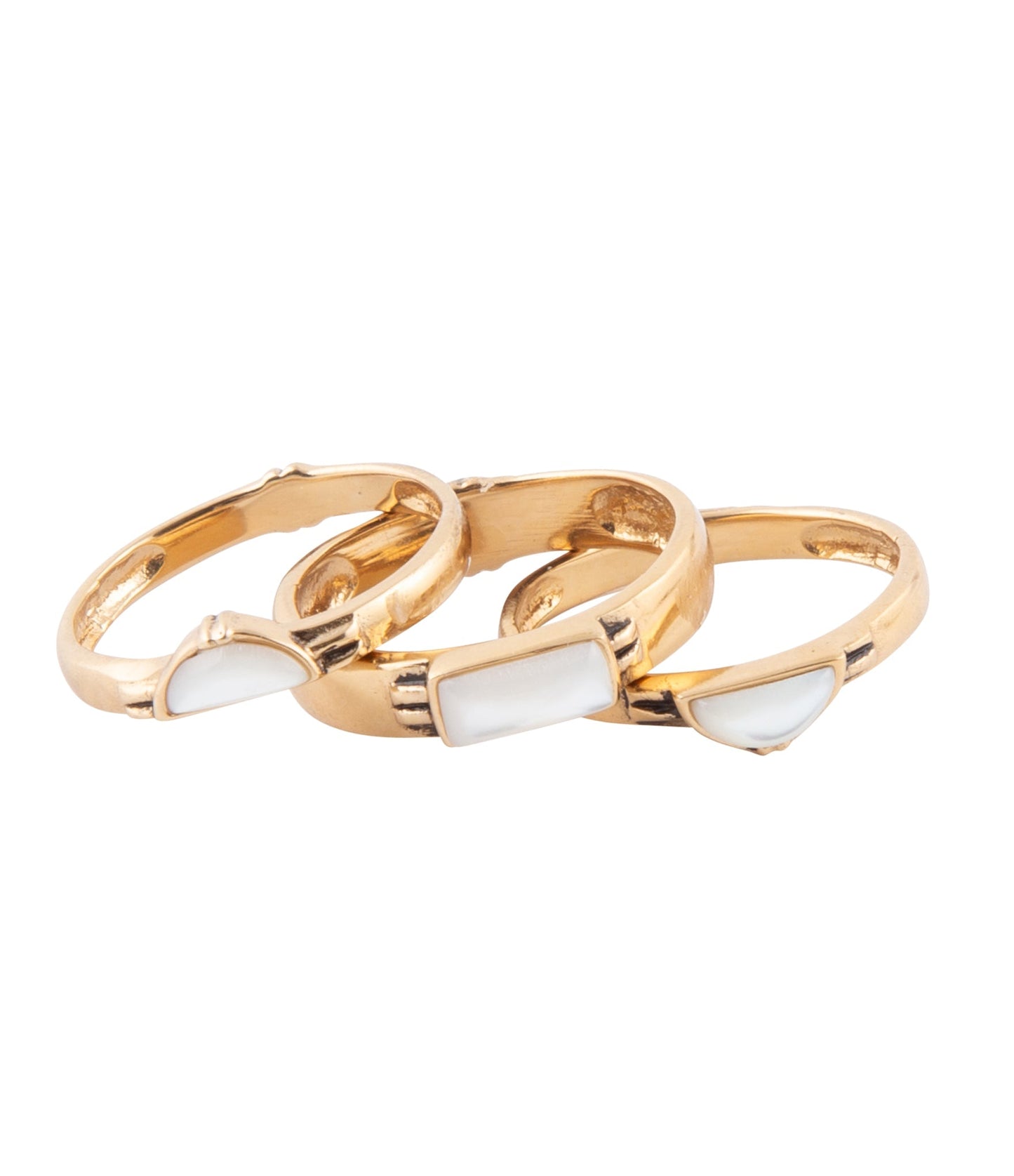 Baguette Perlmutt Goldener Stapelring-Set