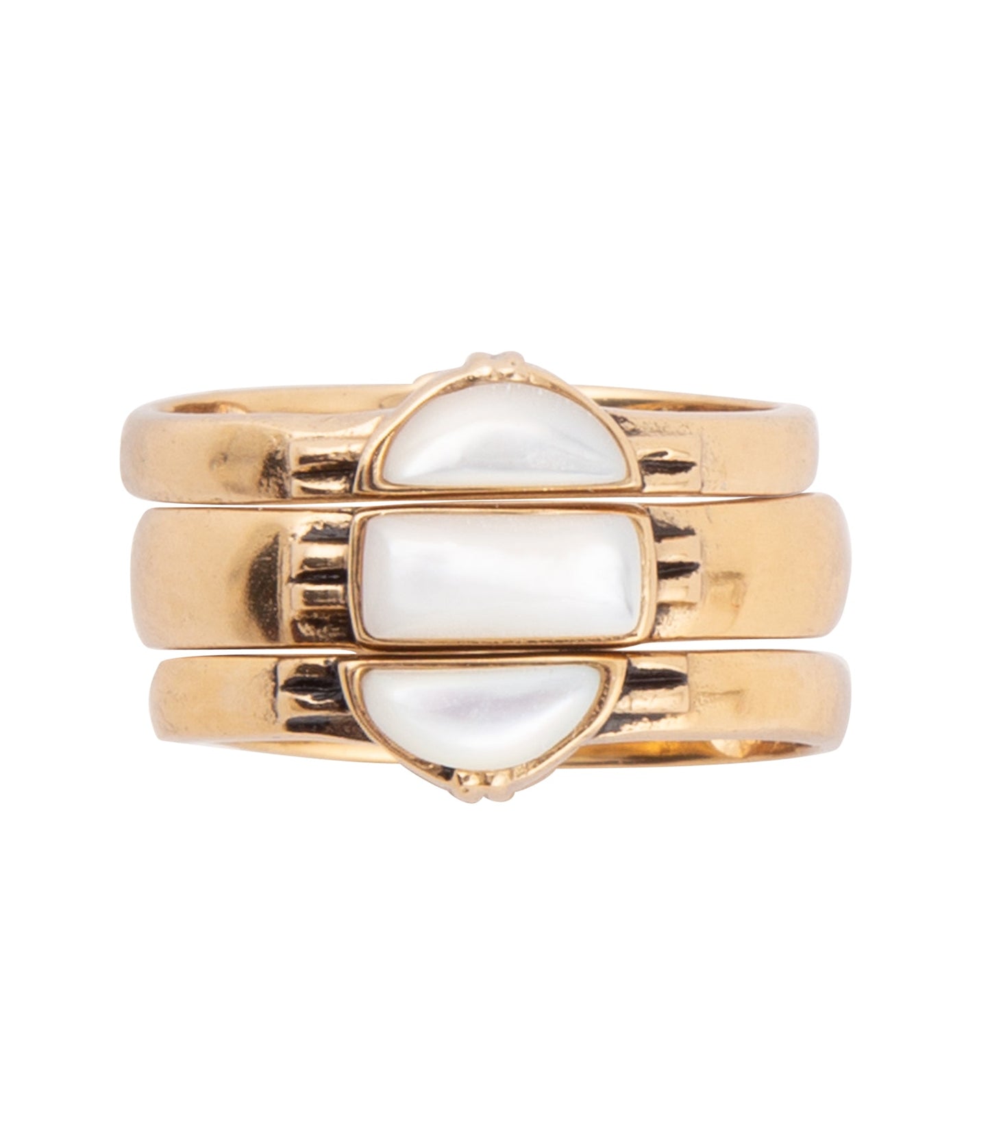 Baguette Perlmutt Goldener Stapelring-Set
