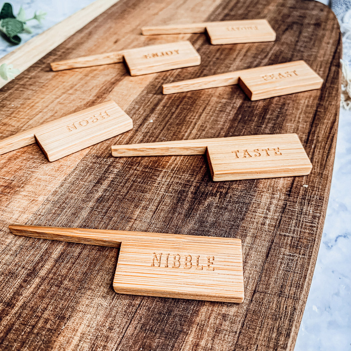 Acacia Wood Serving Board 23x8 Inch With Bamboo Cheese Markers And Handle