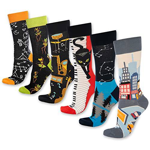 Lustige Crew Socken für Damen und Herren – Bunte Baumwoll-Motivsocken, 6er-Pack
