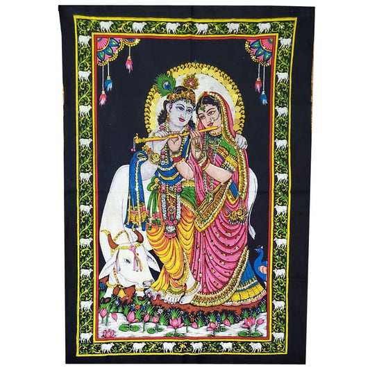 Tentures Murales Krishna en Tissu Peint à la Main Noir Pailleté