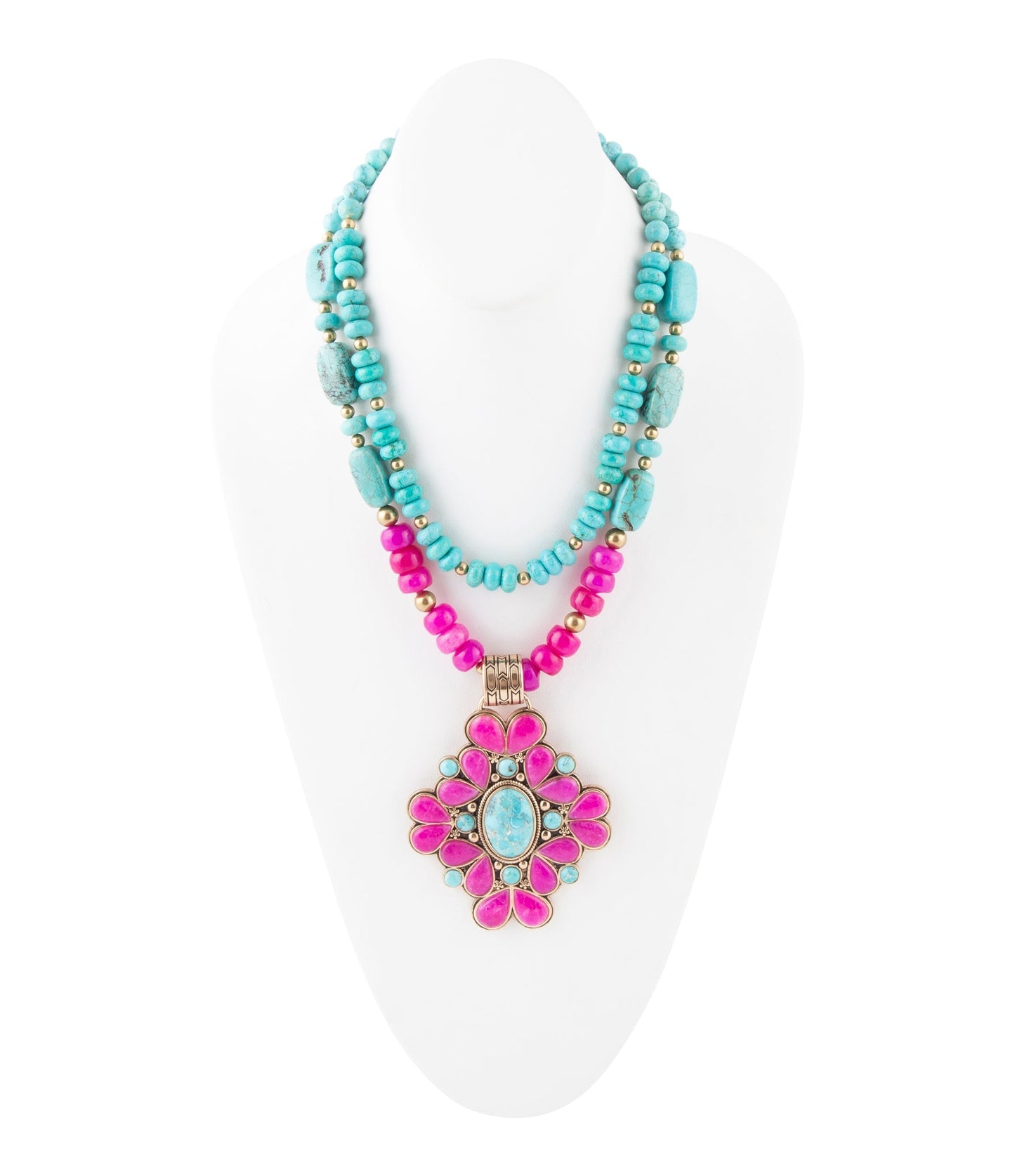 Collier Pendentif Croix Dorée en Agate Rose de Barcelone