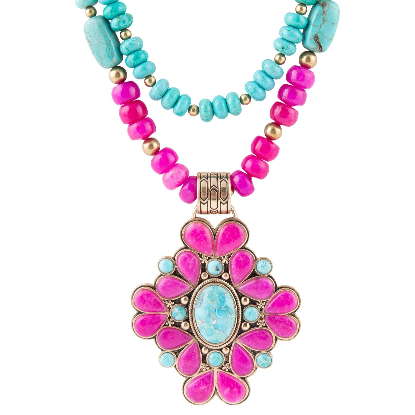 Collier Pendentif Croix Dorée en Agate Rose de Barcelone