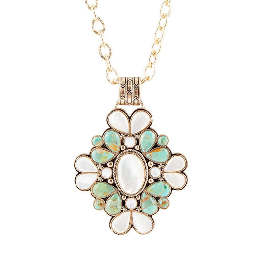 Collier plastron doré Barcelone en turquoise bleue et nacre