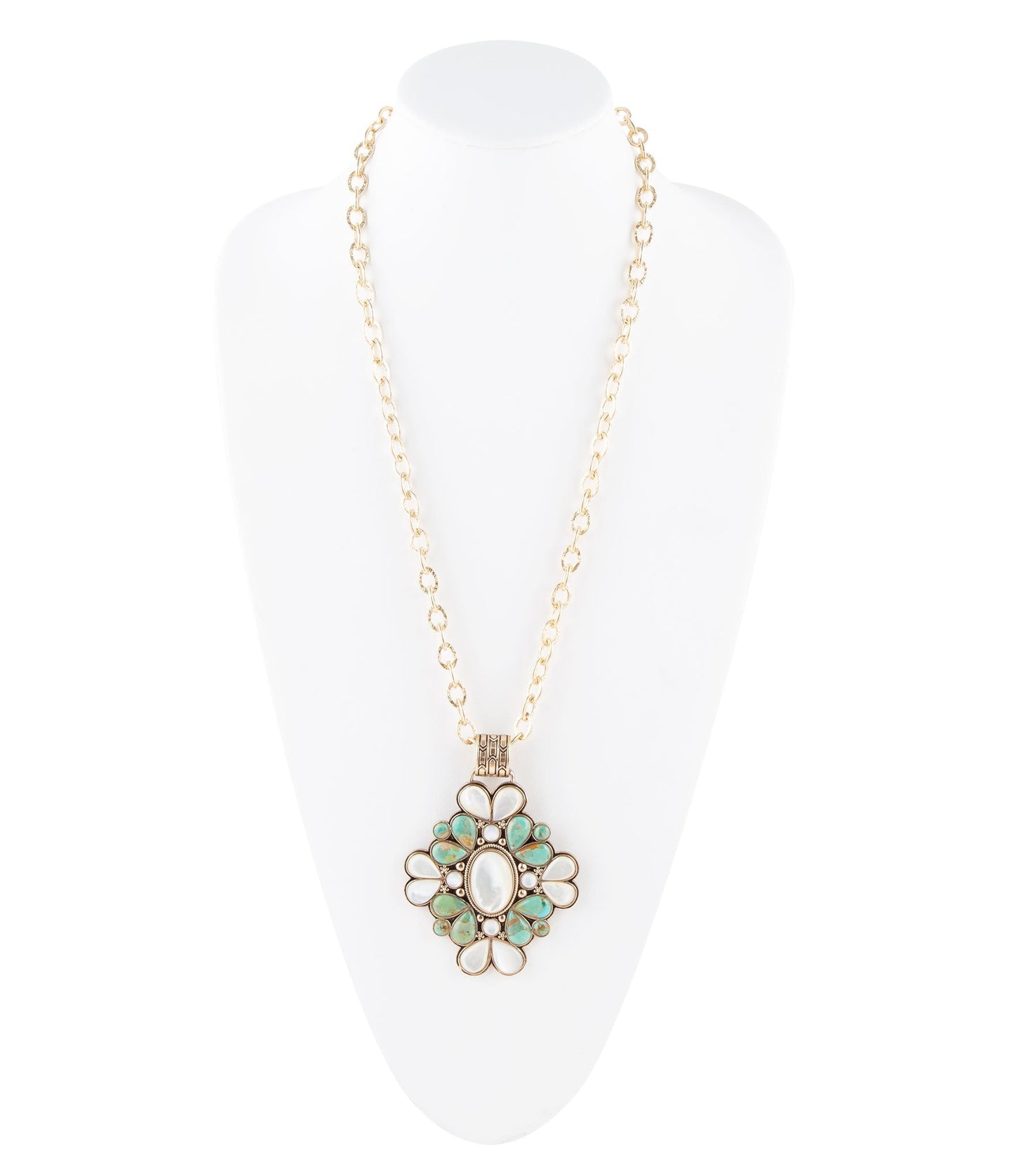 Collier plastron doré Barcelone en turquoise bleue et nacre