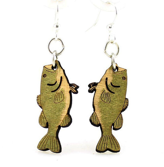 Boucles d'oreilles pendantes poisson perche en bois rustique pour pêcheurs