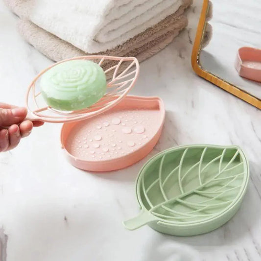 Bathroom Accessories Dish Plate Case Home Shower Leaf Shape Holder Container Soap Box Plastic Soap Box Dispenser Soap Rack Soap Dishes Leaf-Shaped Shower Soap Bar Holder With Draining Tray Fashionable Soap Dishes For Shower Kitchen