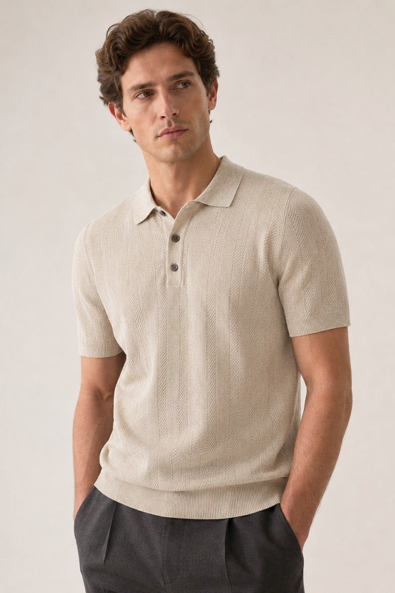Casual Knitted Short-sleeve Mens Polo Shirt