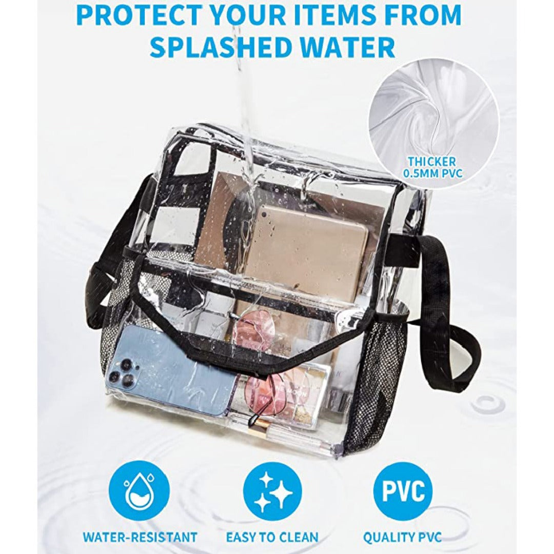 PVC transparent messenger bag, adjustable for travel sports events music venue, transparent shoulder bag large with compartments hobo