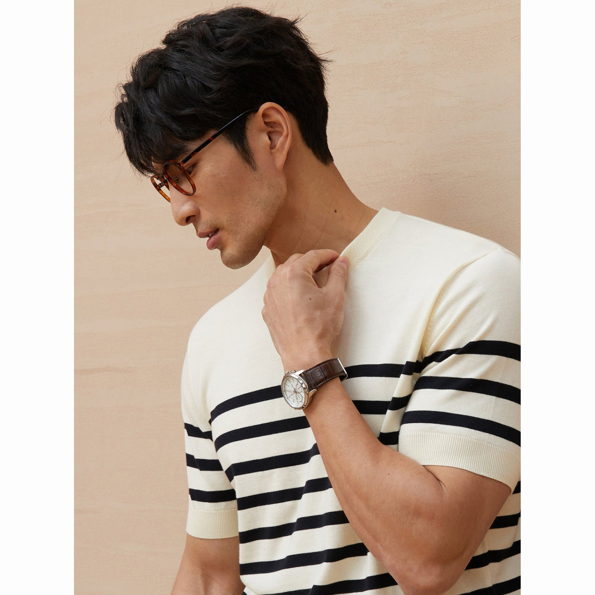 Summer New Short-sleeved Knitted Sweater Men's Striped Light Luxury Business Casual
