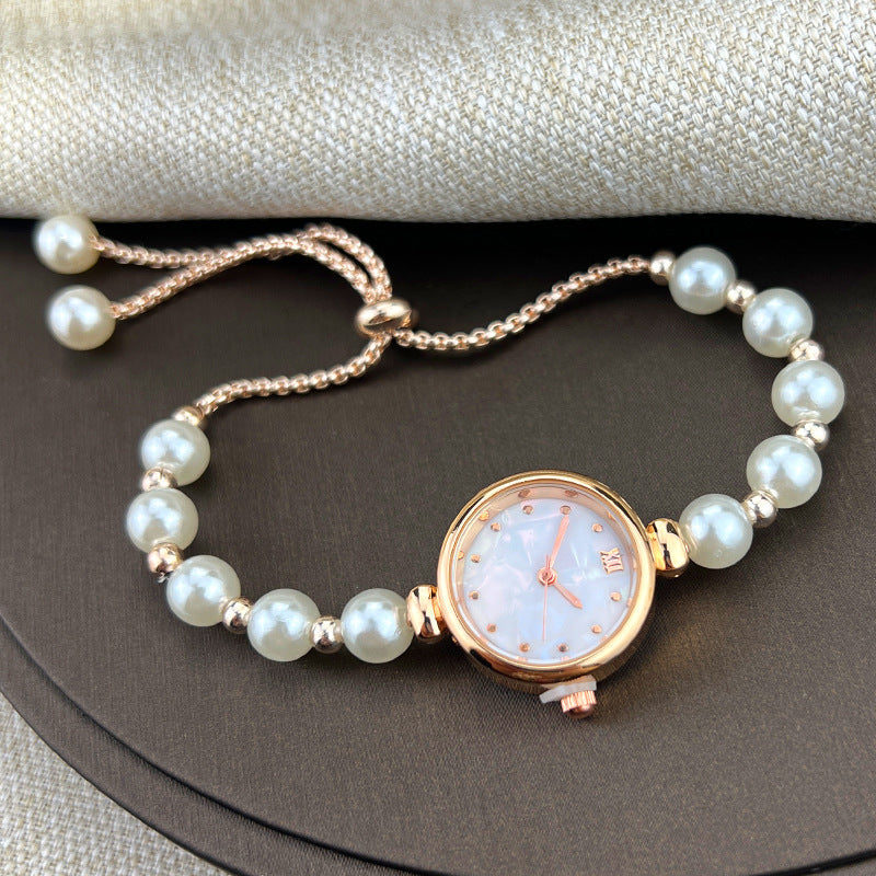 Pearl Bracelet Womens Quartz Watch Niche Light-luxury Design With A Small Dial And A Pull-out Adjustable Band