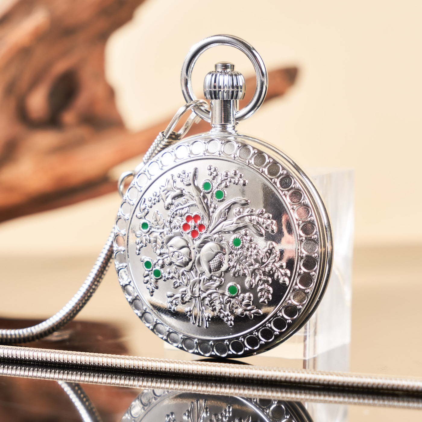 Camellia Automatic Mechanical Pocket Old Shanghai Style Classic Flip-Open Pendant Watch For Ladies